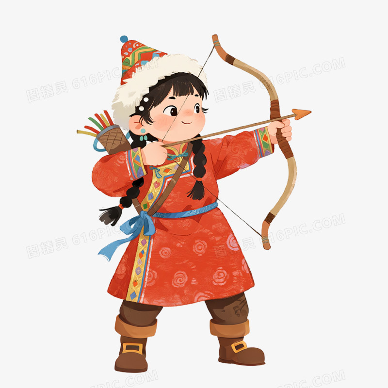 卡通手绘穿着蒙古服饰的小朋友免抠元素