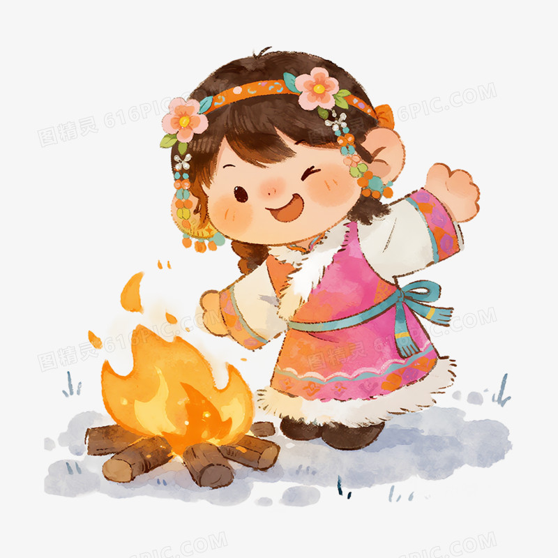卡通手绘穿着蒙古服饰的小朋友免抠元素