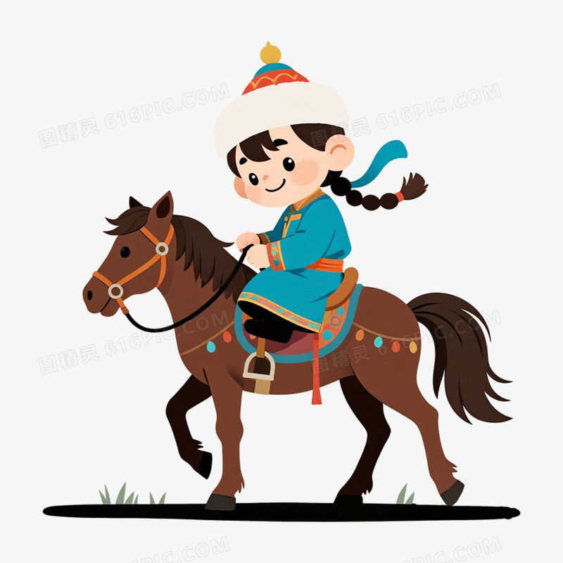 卡通手绘穿着蒙古服饰的小朋友免抠元素