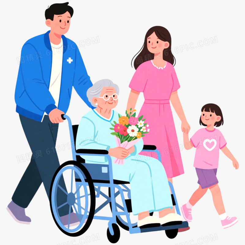 手绘插画探望病人场景免抠元素