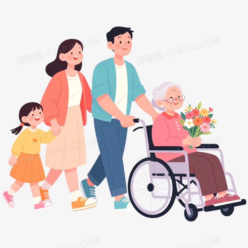 手绘插画探望病人场景免抠元素