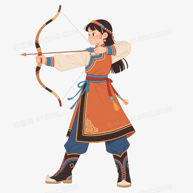 手绘插画风格内蒙古少年免抠元素