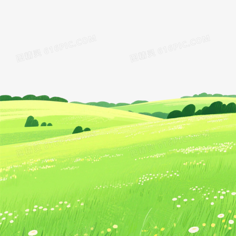 手绘插画蒙古大草原免抠元素