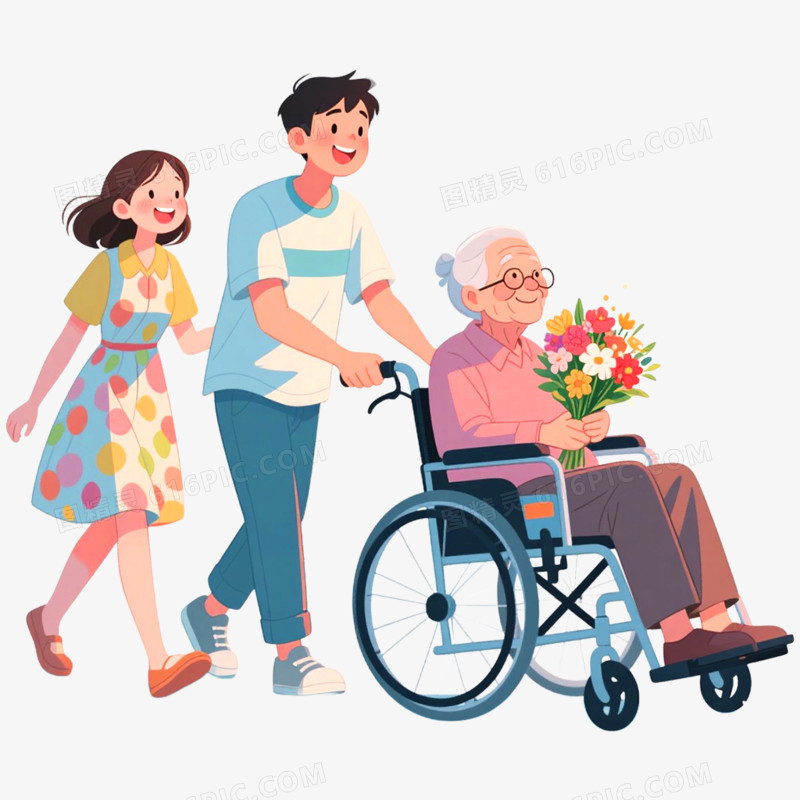 手绘插画探望病人场景免抠元素