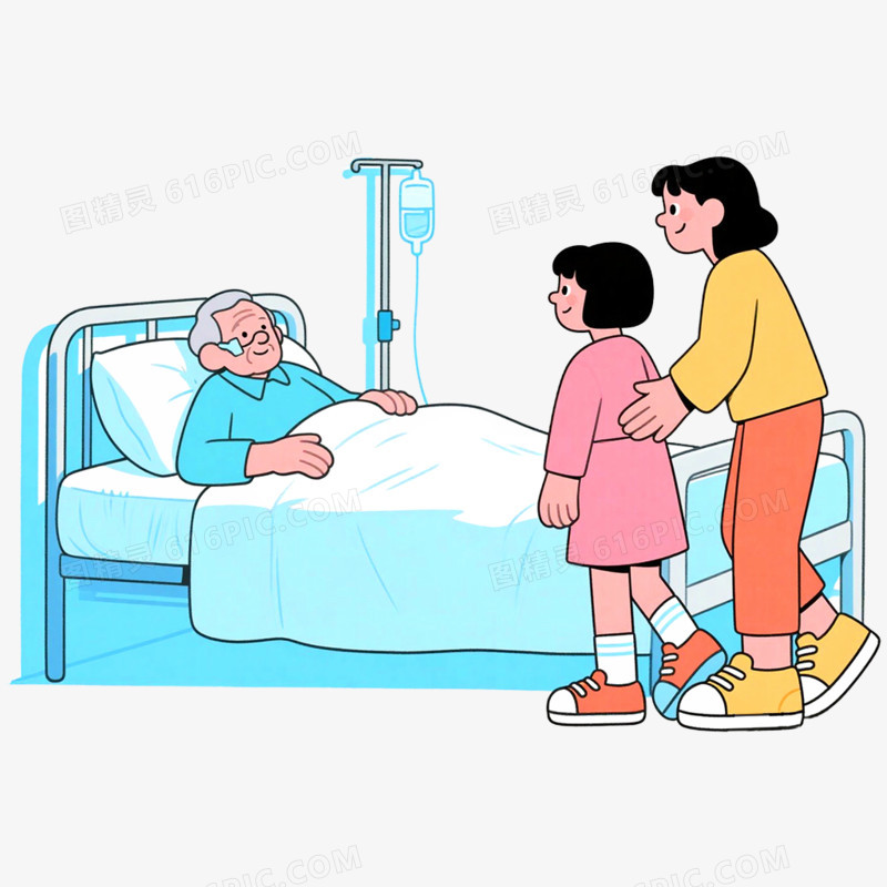 手绘插画探望病人场景免抠元素