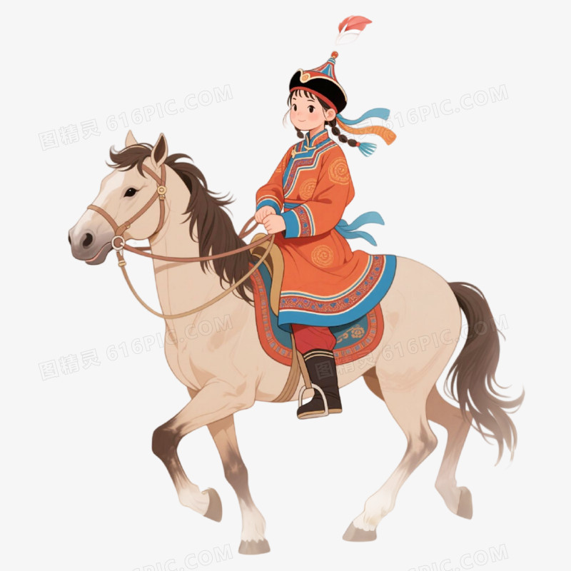 手绘插画风格内蒙古少年免抠元素