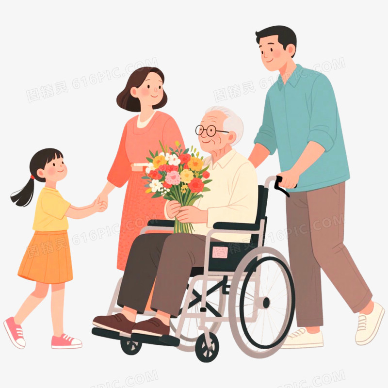 手绘插画探望病人场景免抠元素