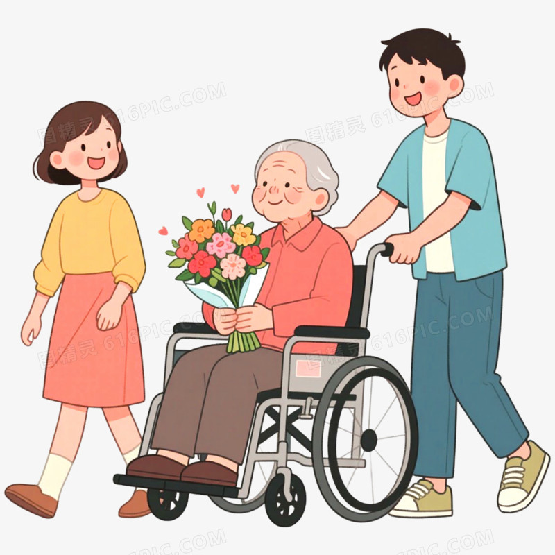 手绘插画探望病人场景免抠元素
