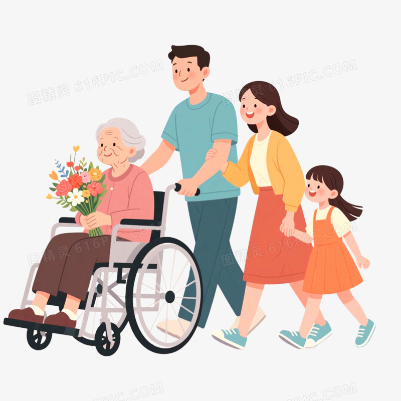 手绘插画探望病人场景免抠元素