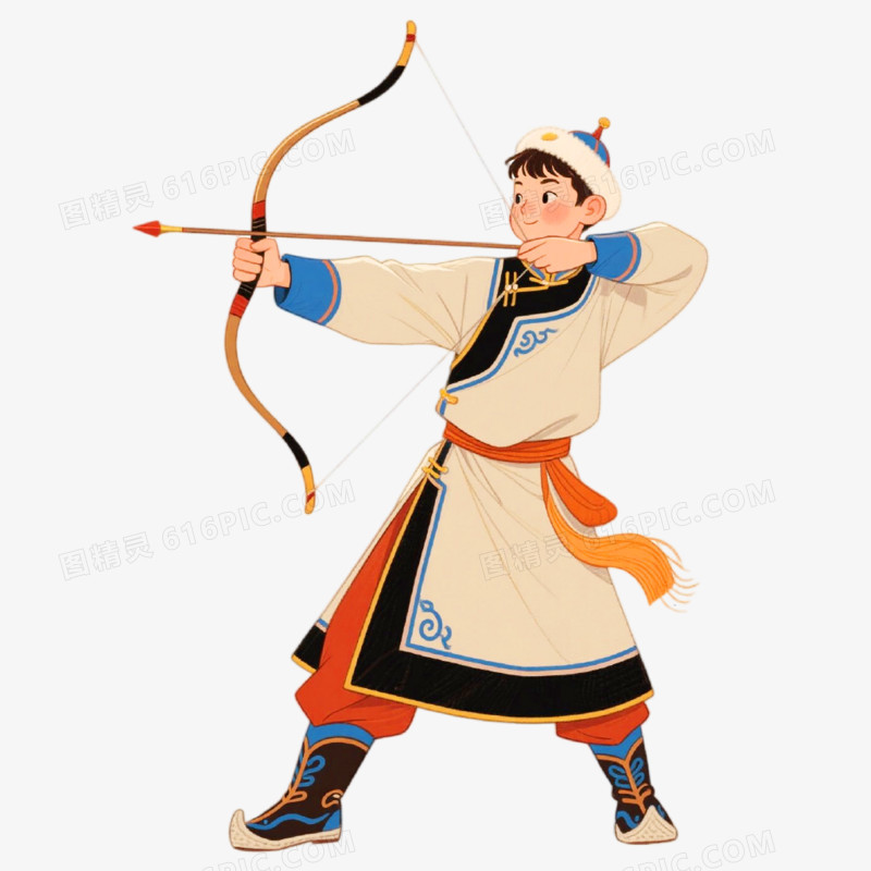 手绘插画风格内蒙古少年免抠元素