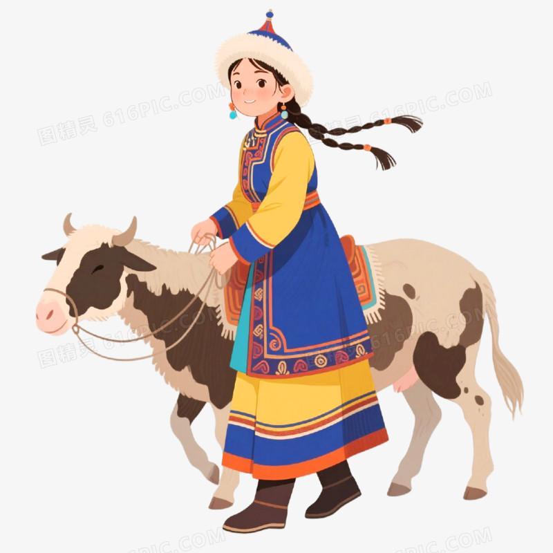 手绘插画风格内蒙古少年免抠元素