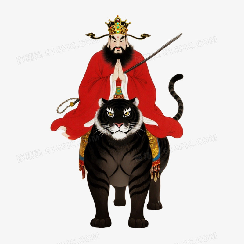 手绘卡通风格赵公明财神爷免抠元素