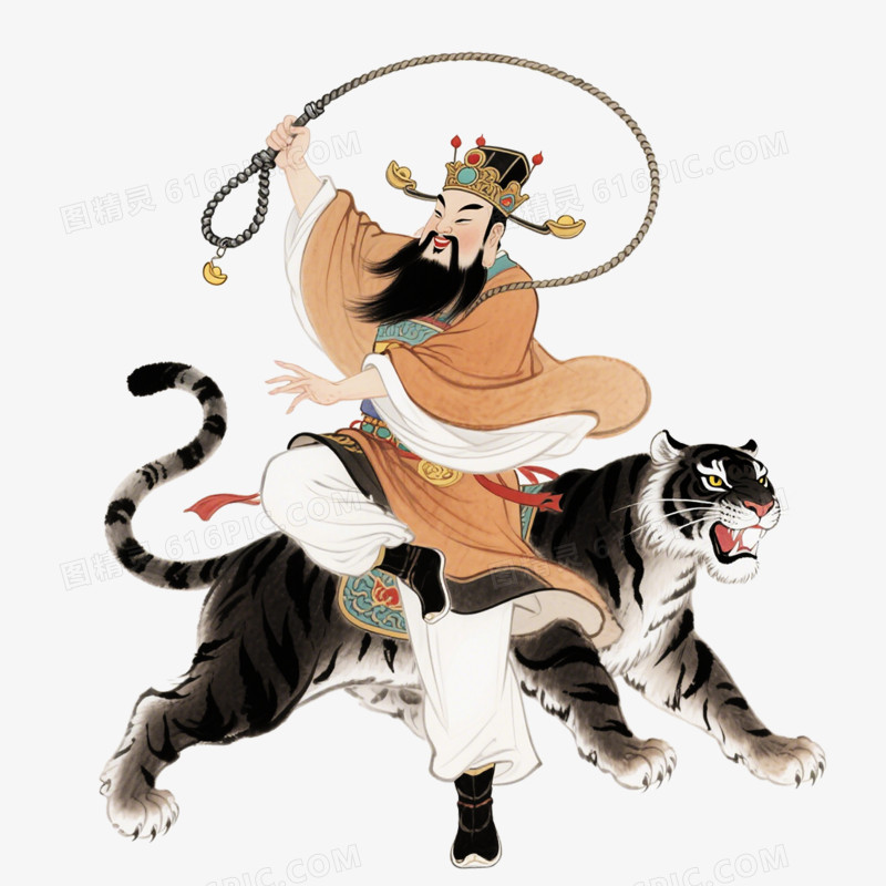 手绘卡通风格赵公明财神爷免抠元素