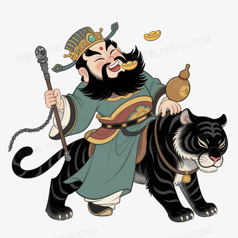 手绘卡通风格赵公明财神爷免抠元素