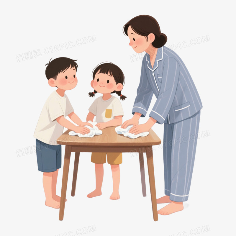 卡通手绘小朋友帮忙做家务免抠元素