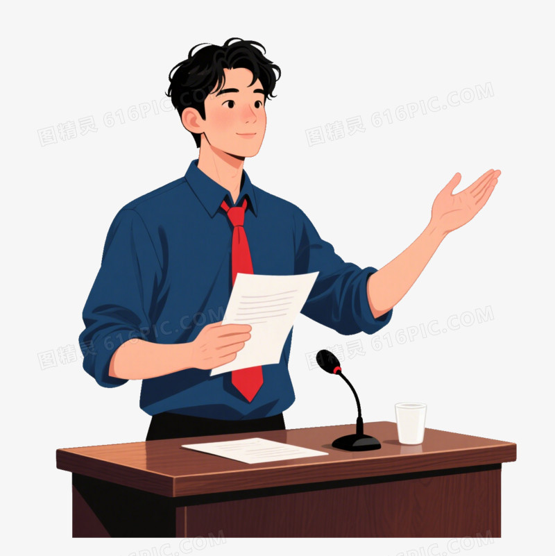 卡通拿着讲义在演讲的男讲师免抠元素