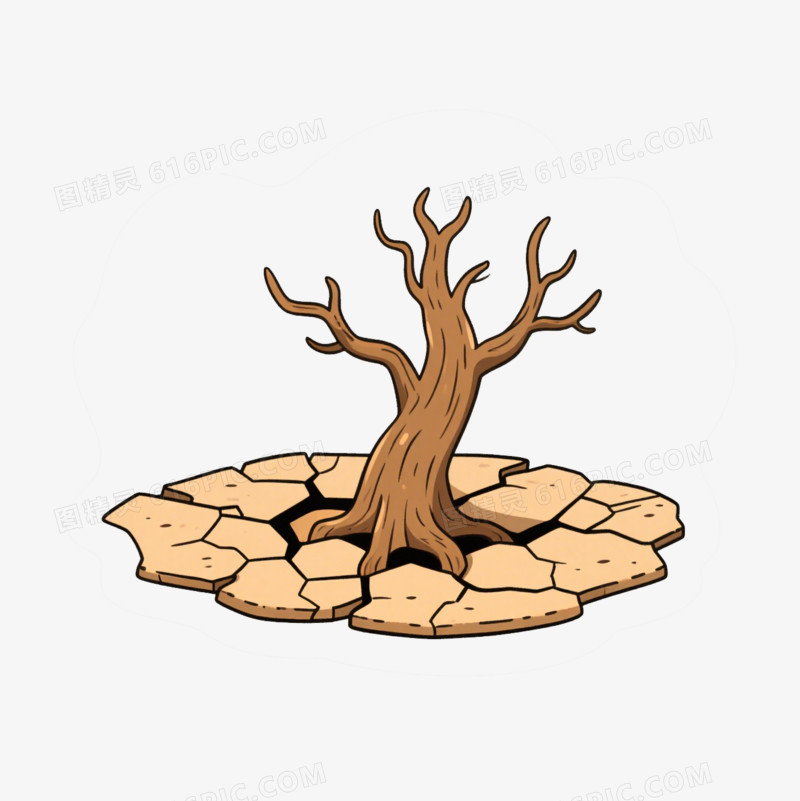 卡通干裂的地面是干枯的树木免抠元素