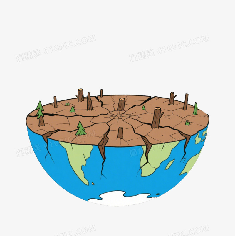 卡通半个地球表面是干裂的地面免抠元素