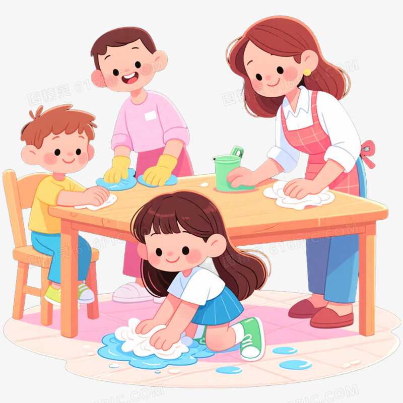 手绘插画做家务场景免抠元素