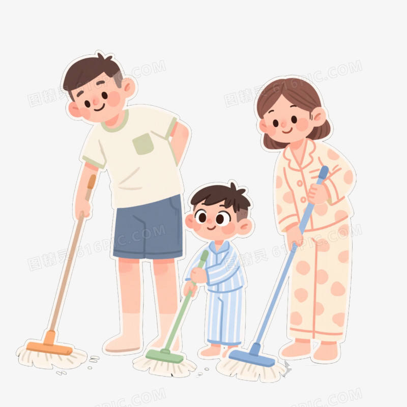 一家人打扫做家务免抠元素