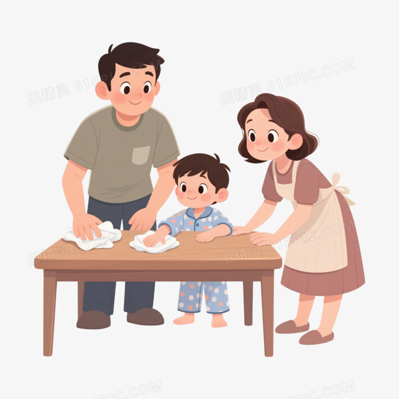 一家人打扫做家务免抠元素