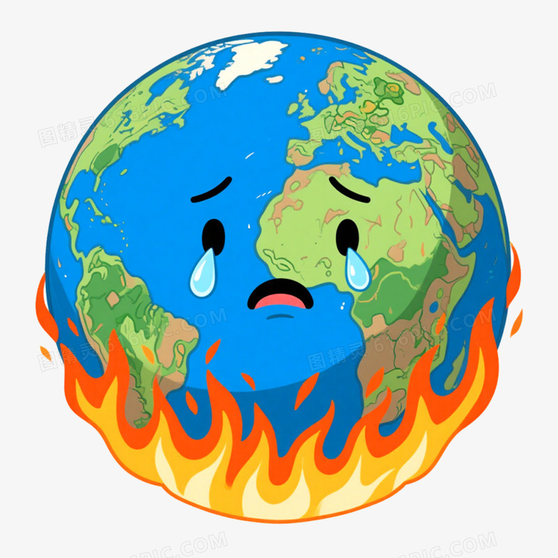 手绘插画全球变暖影响场景免抠元素