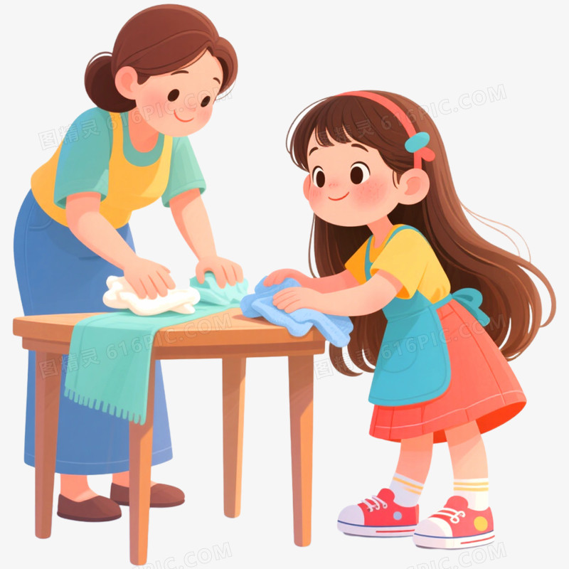 手绘插画做家务场景免抠元素