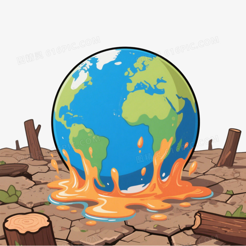 卡通干涸的地面上是融化的地球免抠元素
