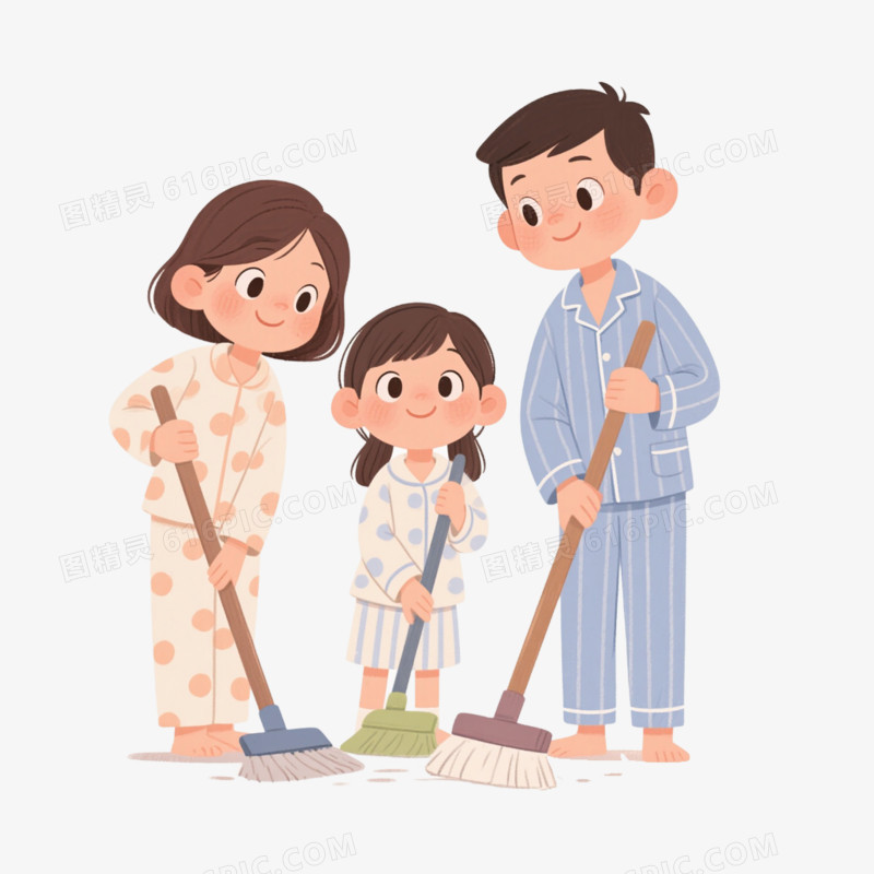 一家人打扫做家务免抠元素