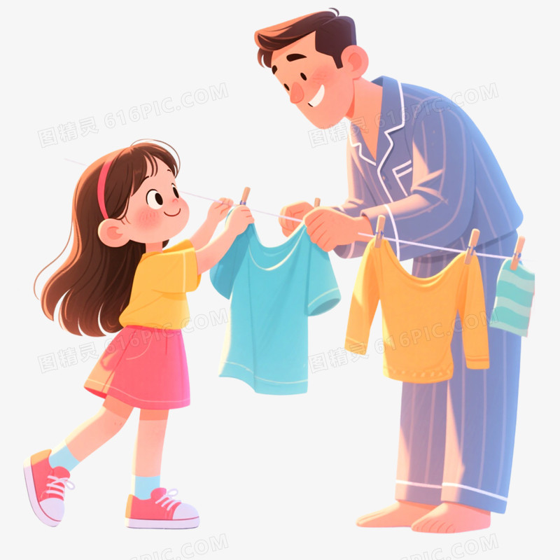 手绘插画做家务场景免抠元素