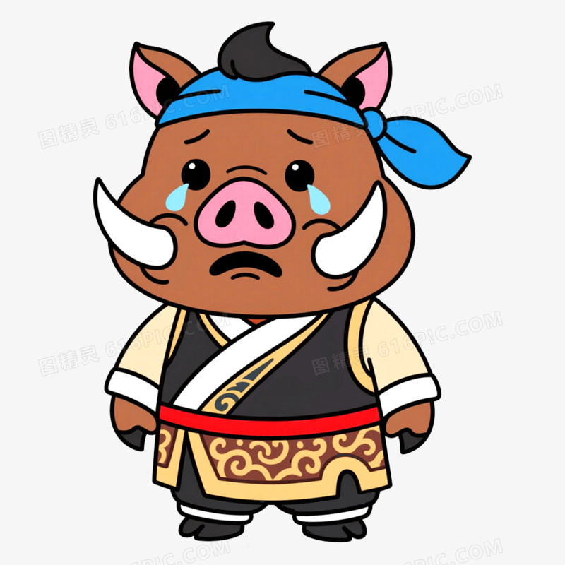 手绘插画小猪妖IP形象免抠元素