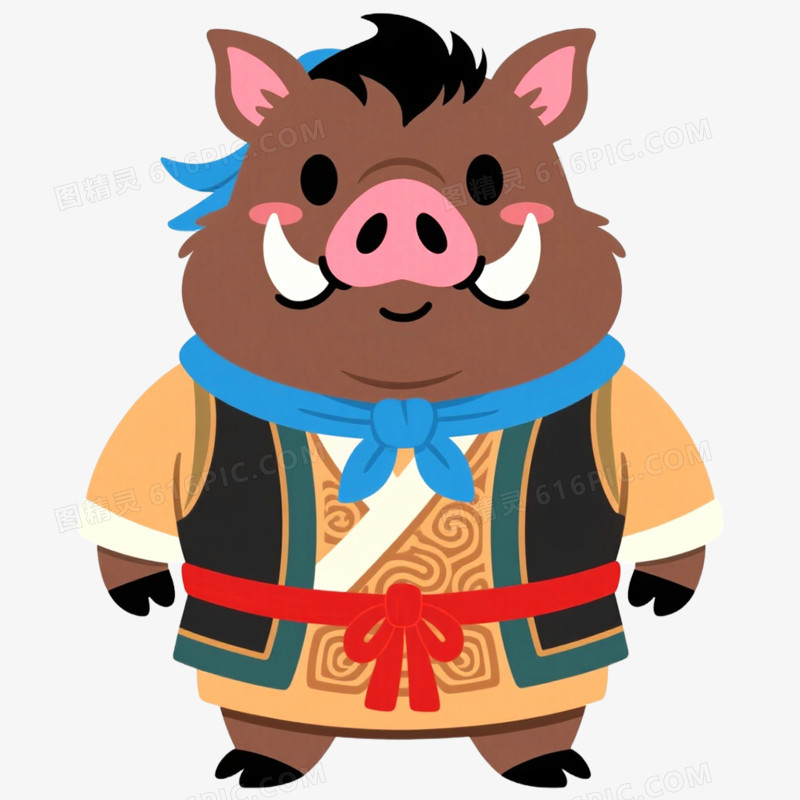 手绘插画小猪妖IP形象免抠元素