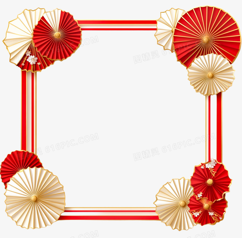 卡通手绘红色新年边框免抠元素