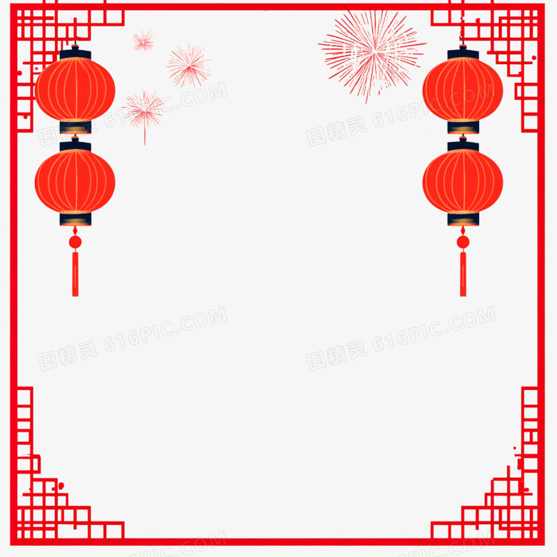 卡通手绘红色新年边框免抠元素
