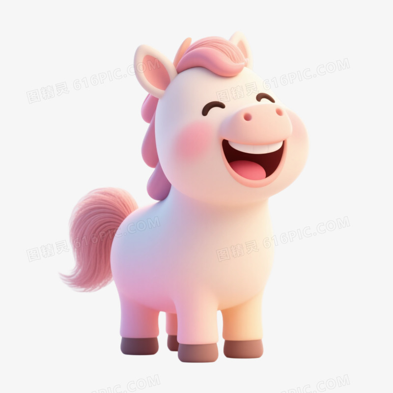 一组马年表情包粉色小马大笑免抠元素