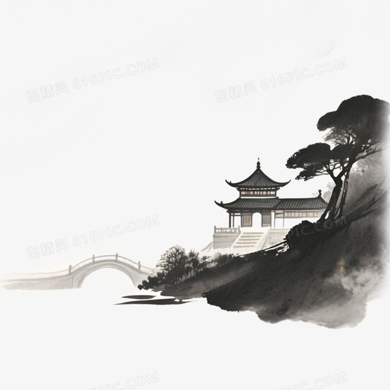 手绘水墨禅意写意免抠元素