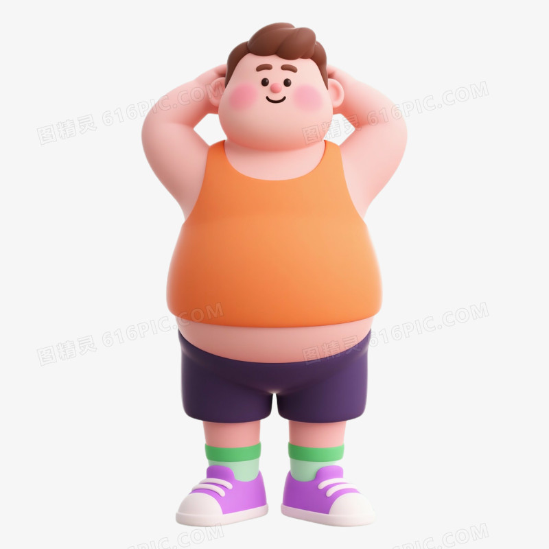 卡通手绘胖男生锻炼免抠元素