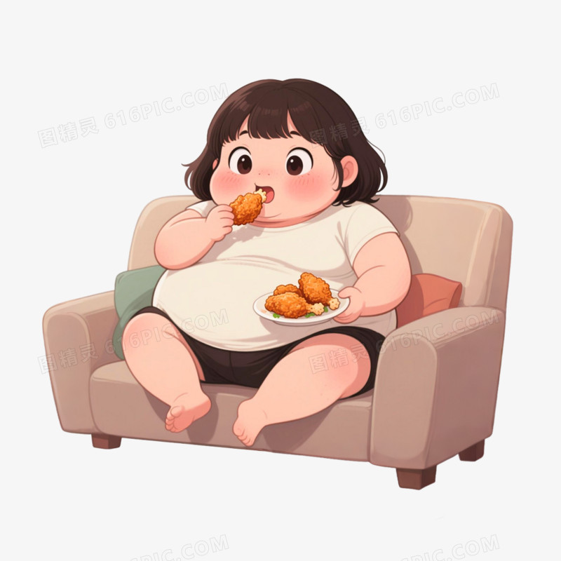 手绘插画风格胖女孩免抠元素