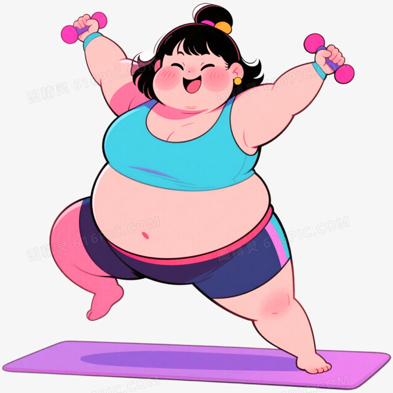 手绘插画肥胖人物运动减肥免抠元素
