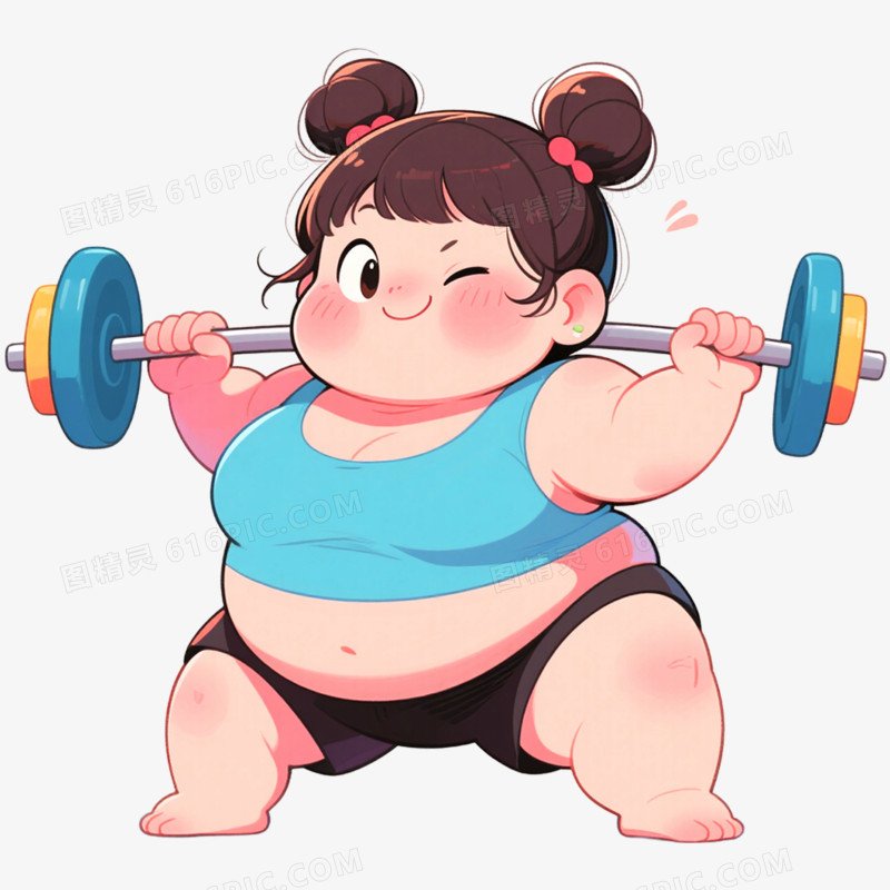 手绘插画肥胖人物运动减肥免抠元素