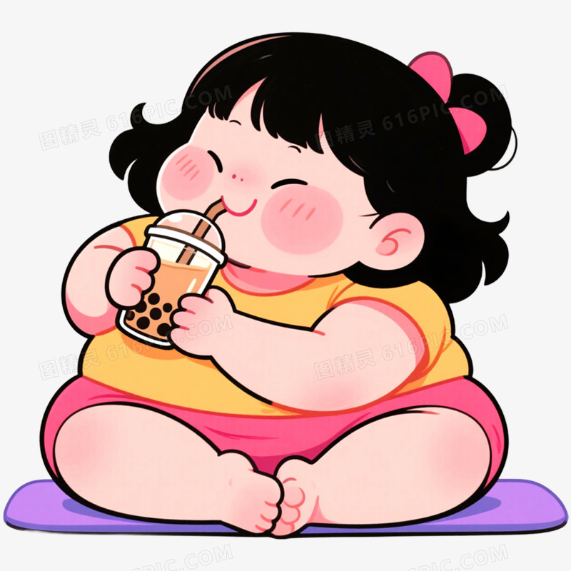 手绘插画肥胖人物吃东西抠元素
