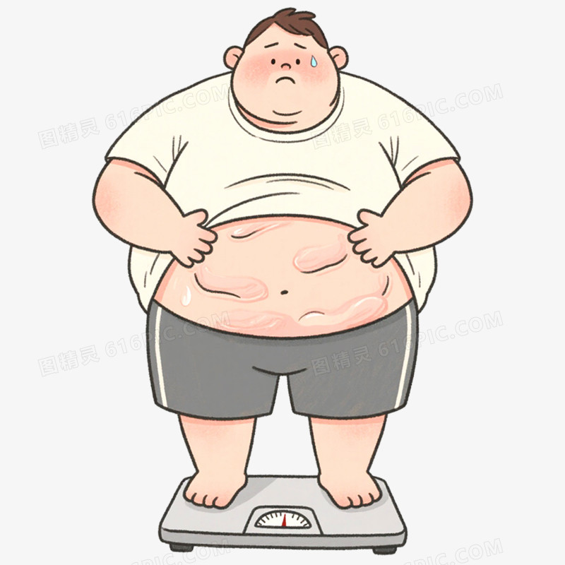 手绘插画肥胖人物心情低落免抠元素