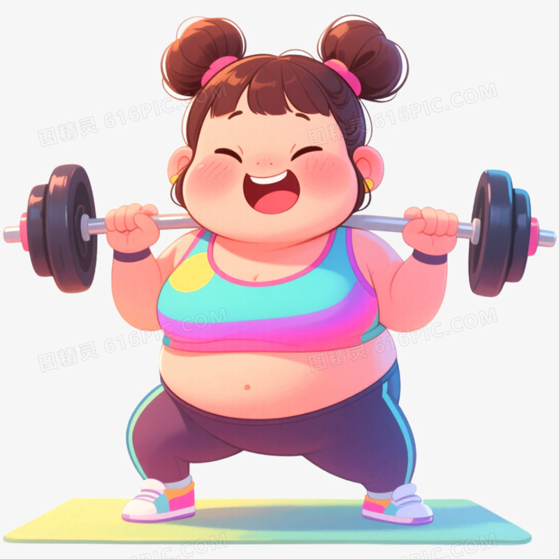 手绘插画肥胖人物运动减肥免抠元素