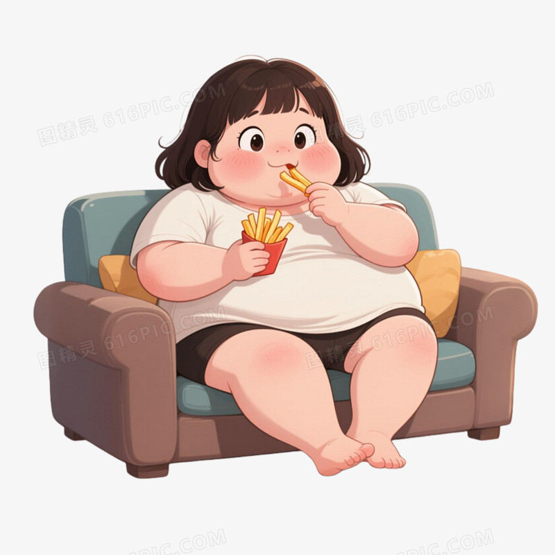 手绘插画风格胖女孩免抠元素
