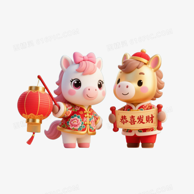 一对2026喜庆卡通马年IP形象免抠元素合集
