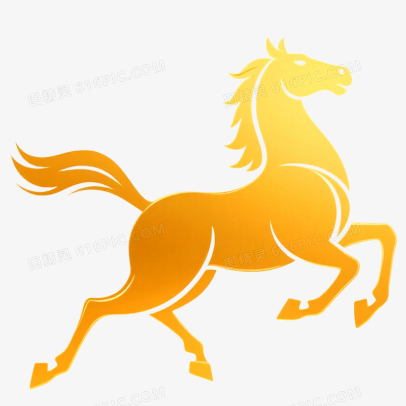 手绘金色马年马形象免抠元素