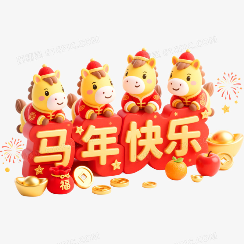 马年快乐马年艺术字免抠元素