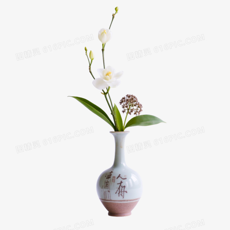 实景风格禅意花艺摆件免抠元素