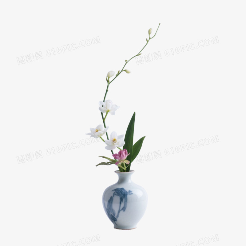 实景风格禅意花艺摆件免抠元素