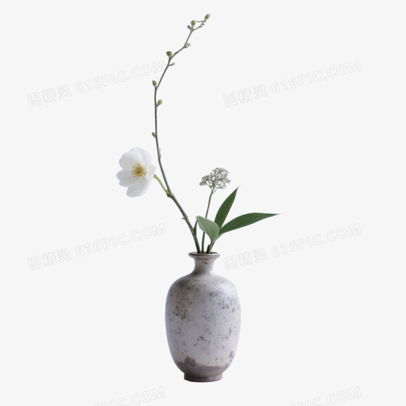 实景风格禅意花艺摆件免抠元素